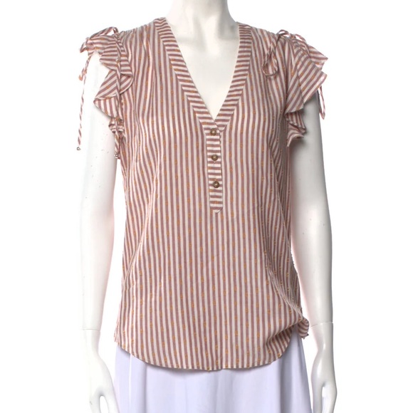 Veronica Beard Candy Stripe V-Neck Blouse - Picture 1 of 14
